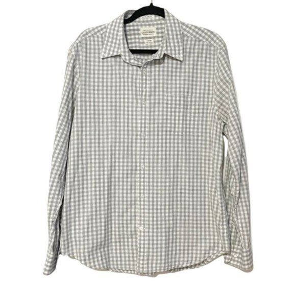 Lucky Brand Men's White Label Fit Gray & White Plaid Button Down Shirt - Picture 2 of 8